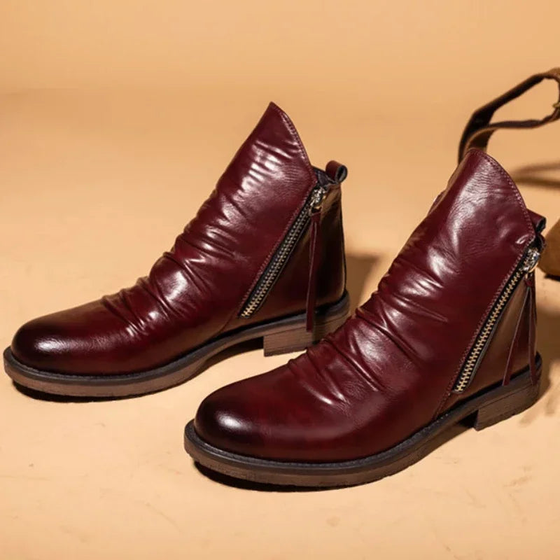 Fashion Men's Chelsea Boots Autumn Leather Ankle Boots Retro High-top Zipper Boots for Men Non-slip Platform Shoes Plus Size New