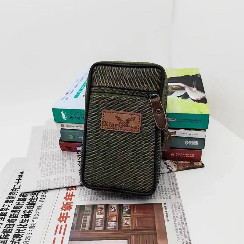 Wear-resistant canvas waist bag for men wearing belts, horizontal and vertical waist-hanging wallet, outdoor work waist bag