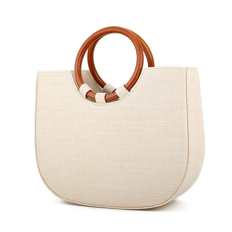 Women's Beach Bag Hand-held Straw Semi-round Hand Bag Holiday Woven Bag