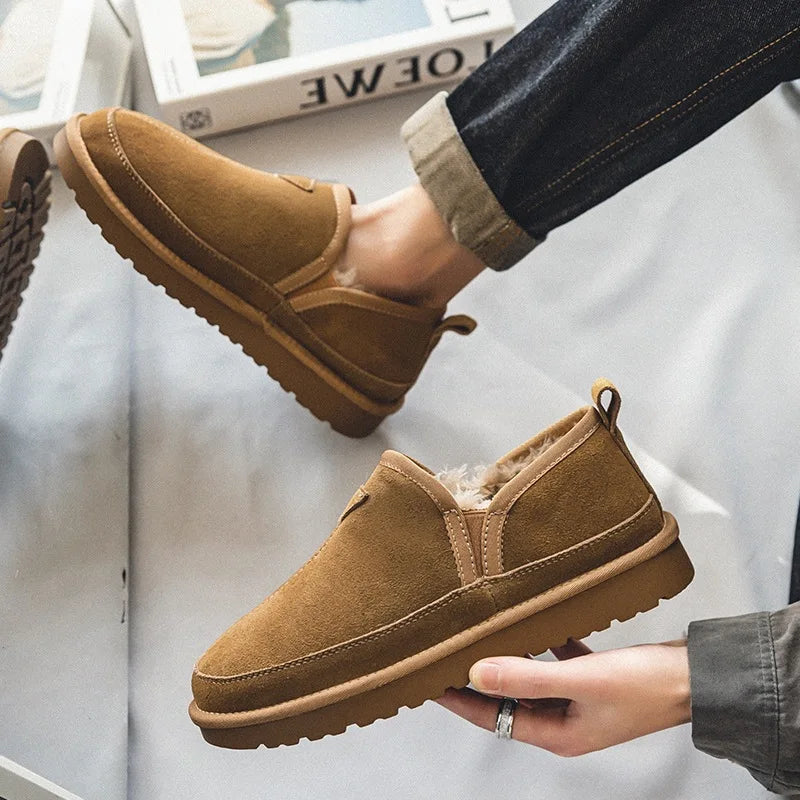 Winter Women Men Genuine Cow Leather Snow Boots 2026 New Design Female Fashion Ankle Boots Classic Ladies Warm Fur Flat Shoes