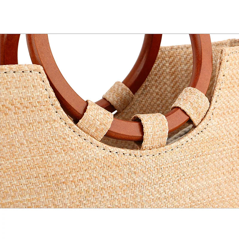 Women's Beach Bag Hand-held Straw Semi-round Hand Bag Holiday Woven Bag