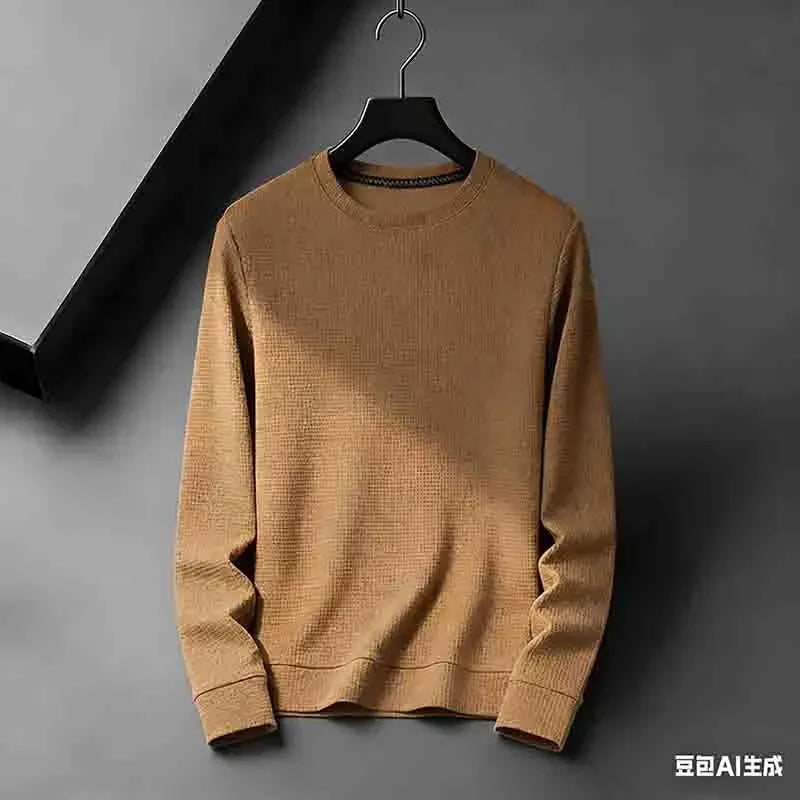 2026 New Arrival Men's Basic Solid Crew Neck Sweater Breathable Long Sleeve Knit Pullover