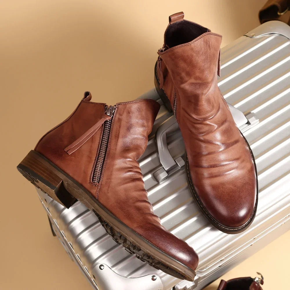 Fashion Men's Chelsea Boots Autumn Leather Ankle Boots Retro High-top Zipper Boots for Men Non-slip Platform Shoes Plus Size New