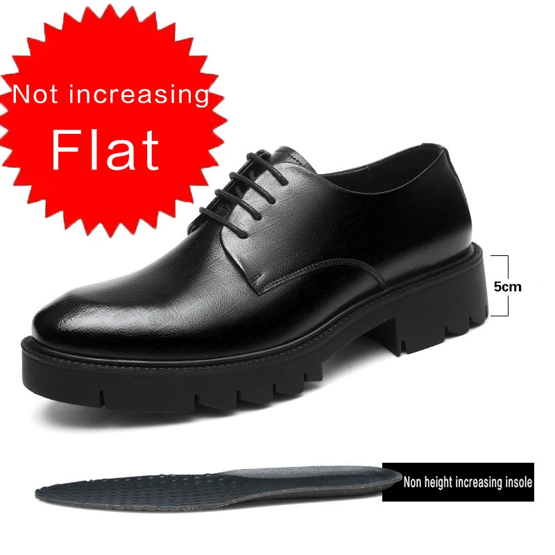 Men's Leather Elevator Shoes Invisible Height Increase 10CM 8CM Brogue Leather Shoes Men Black Formal Groom Wedding Shoes