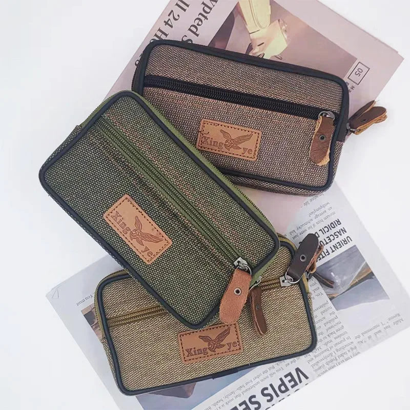 Wear-resistant canvas waist bag for men wearing belts, horizontal and vertical waist-hanging wallet, outdoor work waist bag