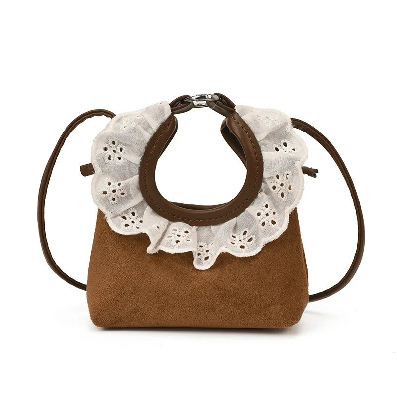 Mini Crossbody Bag with Lace Trim Vintage Denim Small Handbag for Women Lady Cute Casual Phone Bag Female Sling Shoulder Purse