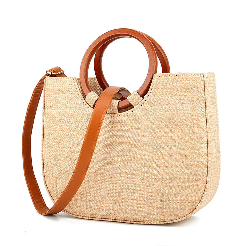 Women's Beach Bag Hand-held Straw Semi-round Hand Bag Holiday Woven Bag