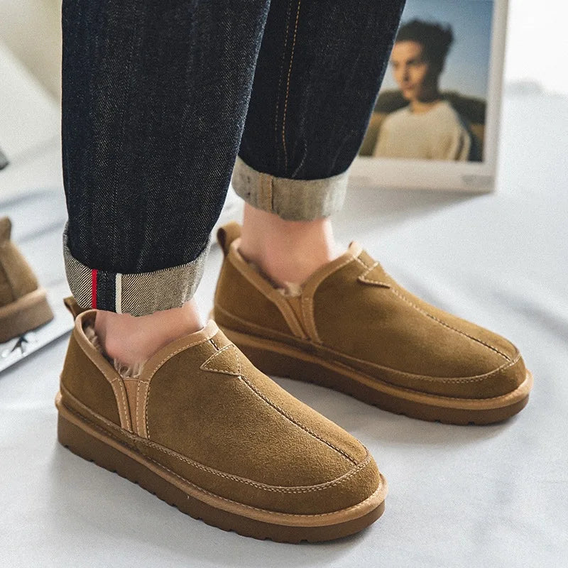 Winter Women Men Genuine Cow Leather Snow Boots 2026 New Design Female Fashion Ankle Boots Classic Ladies Warm Fur Flat Shoes