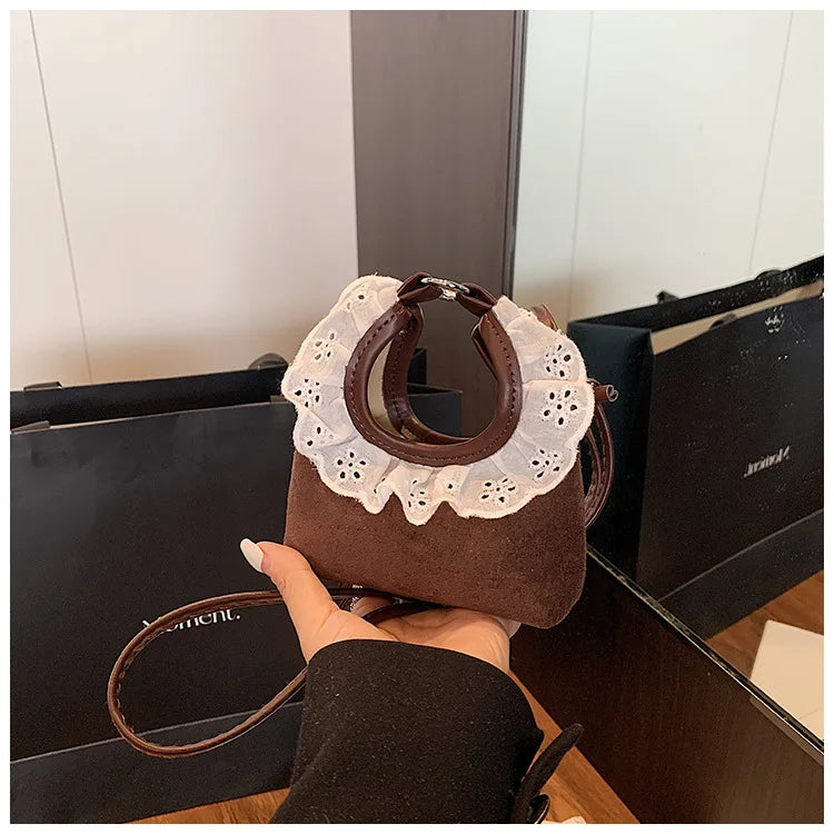 Mini Crossbody Bag with Lace Trim Vintage Denim Small Handbag for Women Lady Cute Casual Phone Bag Female Sling Shoulder Purse