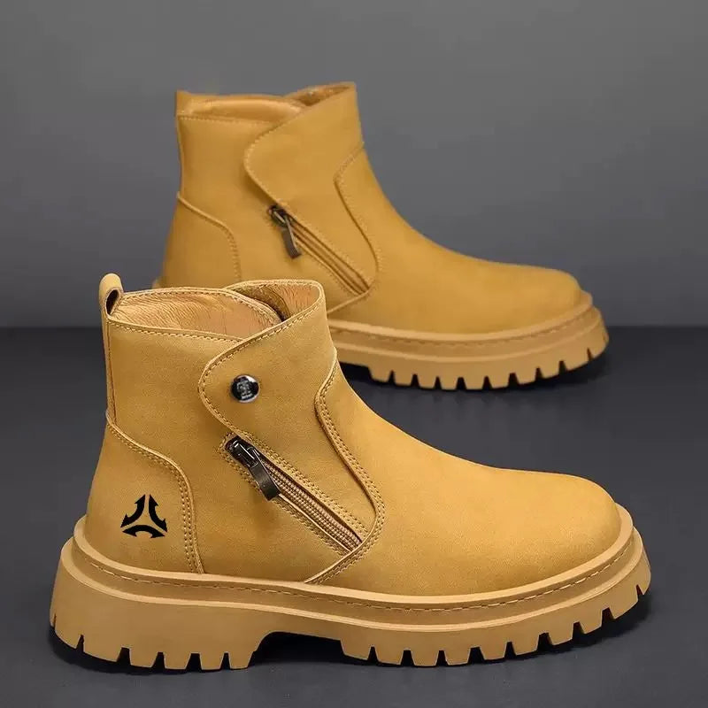 Men High-top Shoes Outdoor Waterproof Leather Boot Fashion Casual Ankle Boot Thicke Plush Warm Winter Boots for Men Botas Hombre