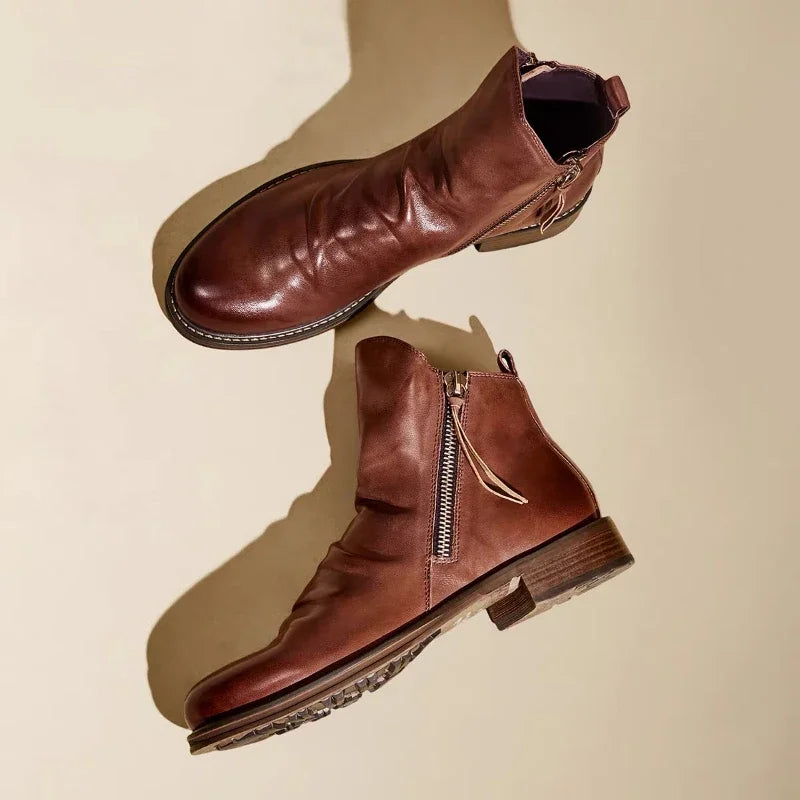 Fashion Men's Chelsea Boots Autumn Leather Ankle Boots Retro High-top Zipper Boots for Men Non-slip Platform Shoes Plus Size New