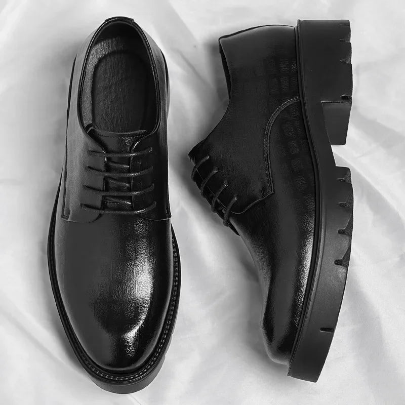 Men's Leather Elevator Shoes Invisible Height Increase 10CM 8CM Brogue Leather Shoes Men Black Formal Groom Wedding Shoes