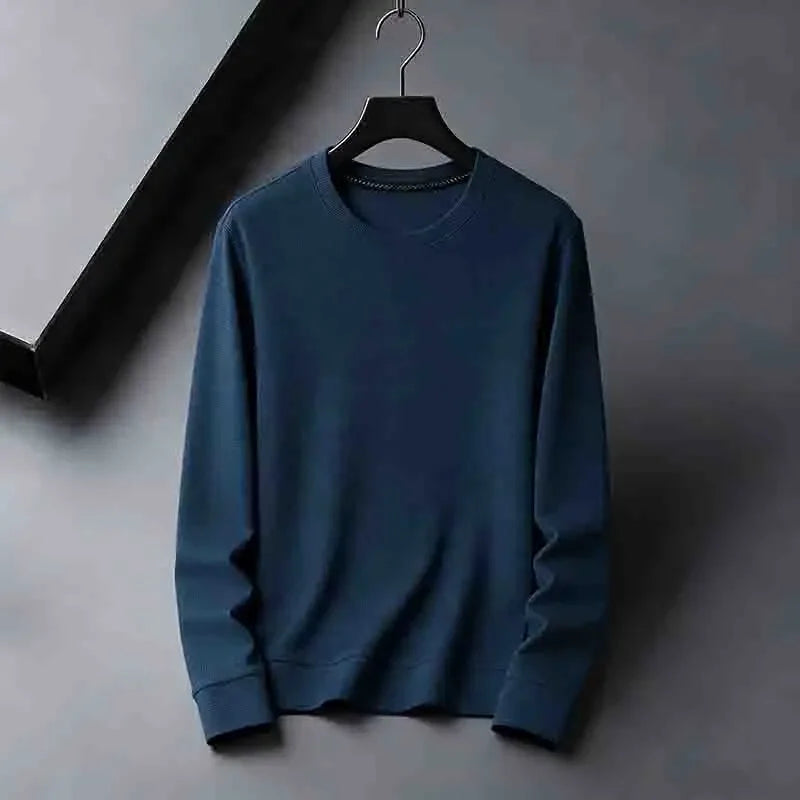 2026 New Arrival Men's Basic Solid Crew Neck Sweater Breathable Long Sleeve Knit Pullover