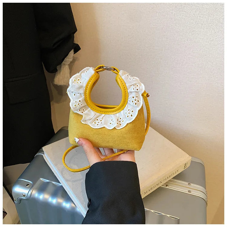 Mini Crossbody Bag with Lace Trim Vintage Denim Small Handbag for Women Lady Cute Casual Phone Bag Female Sling Shoulder Purse